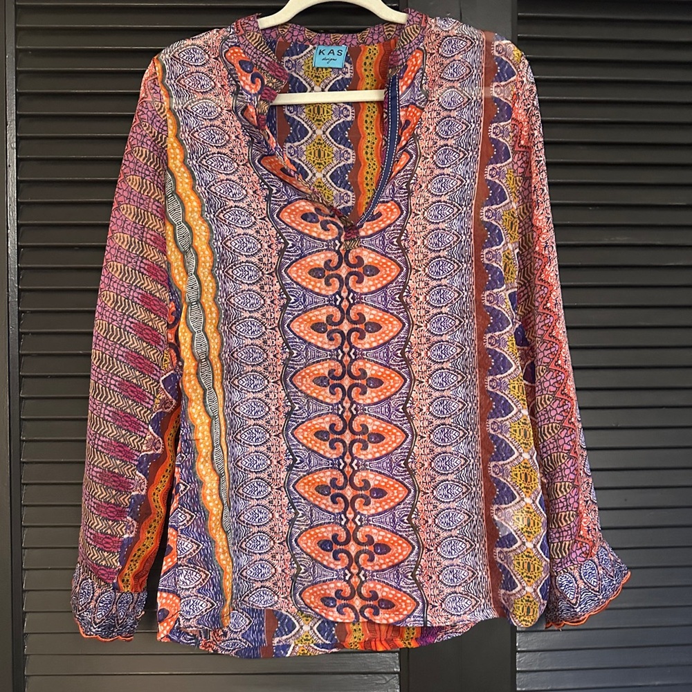 KAS Designs Semi Sheer Dashiki Hobo Tribal Blouse